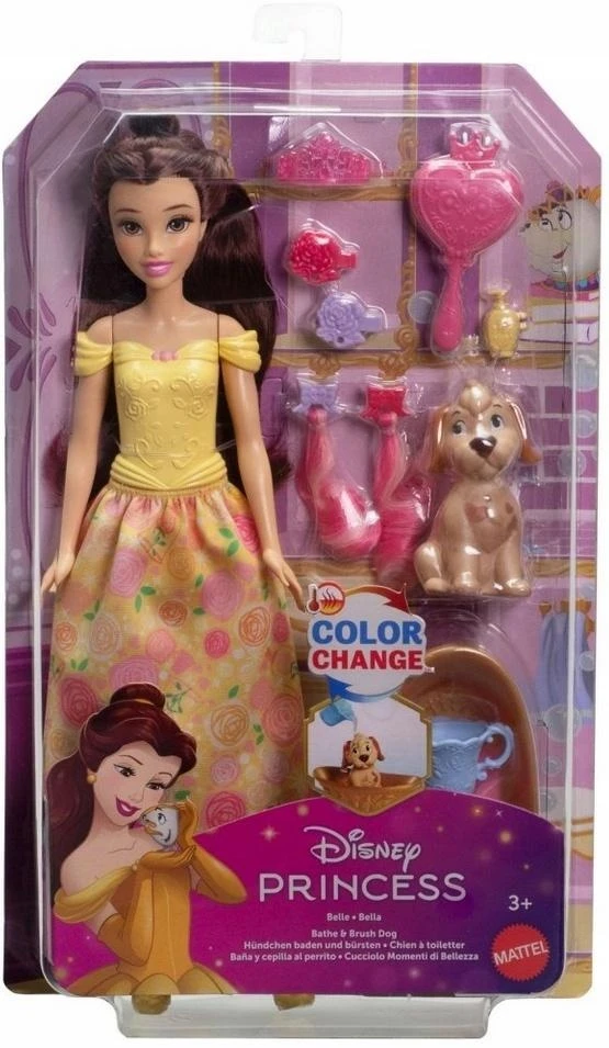 Mattel Lėlė Disney princesė Bella su šuniuku ir vonios rinkinys