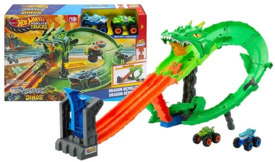 Mattel Žaisliniai Hot Wheels Monster Trucks dinozaurų ir ryklių rinkinys