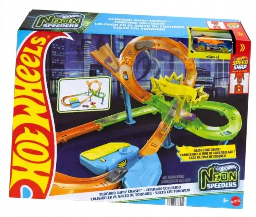 Mattel Žaislinis Hot Wheels Neon Speeders Tornado Jump Crash automobilis