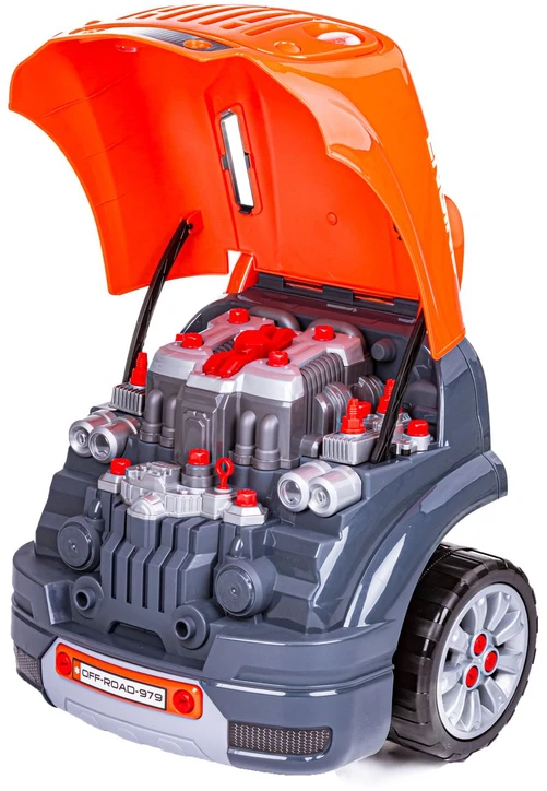 Xiong Cheng Jaunojo mechaniko komplektas su automobiliu, 61 el.
