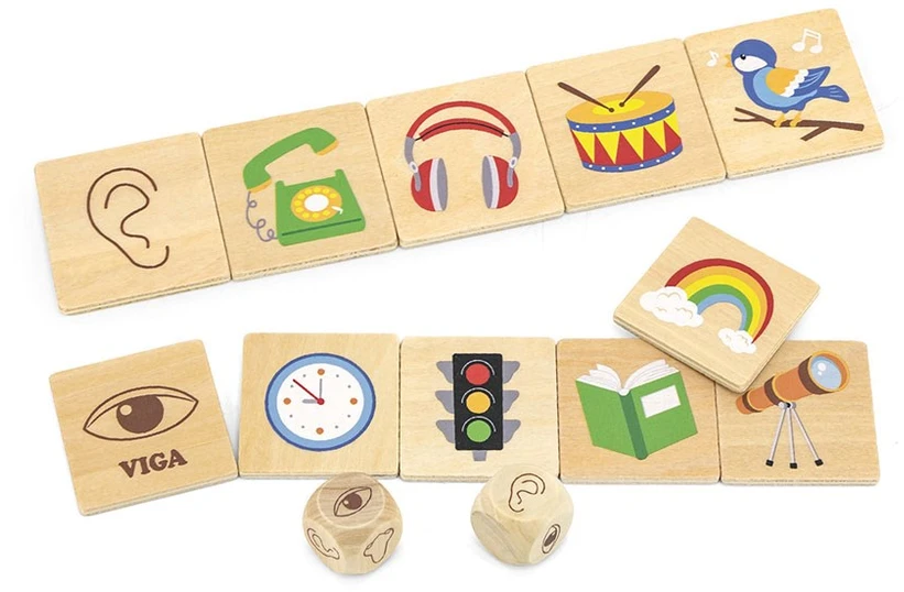 „Viga“ edukacinio žaidimo dėlionės rūšiavimas Pojūčiai 37 EL. Montessori