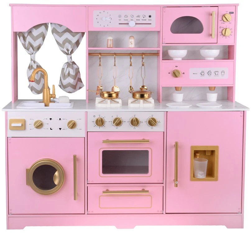 Jokomisiada Large interactive wooden kitchen with glamour auksinis accessories and ZA5933 kavos virimo aparatas