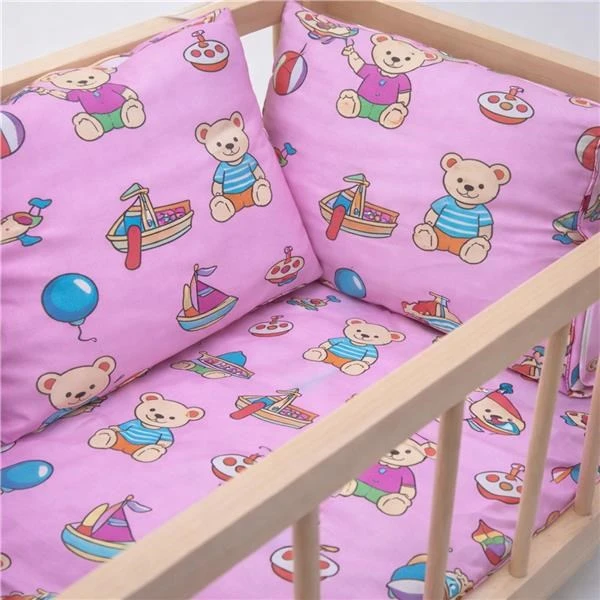 Medinė lėlių lovelė-lopšys su patalyne Baby Mix meškiukai