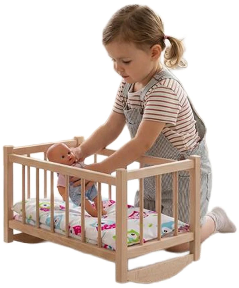 Medinė lėlių lovelė-lopšys su patalyne Baby Mix meškiukai