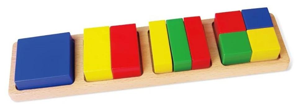 Medinė galvosūkio viga matematiniai blokai yra 11 elementų frakcijos
