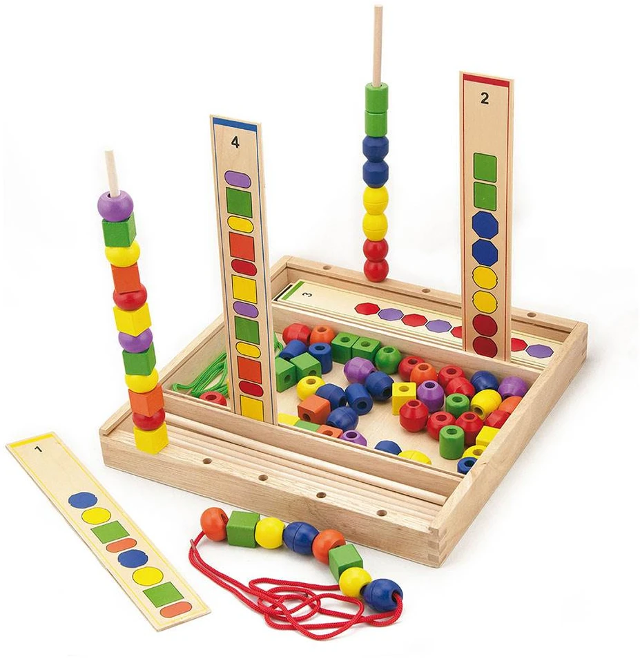 Viga medinis edinis žaidimas loginis karoliukai 104 Montessori elementai