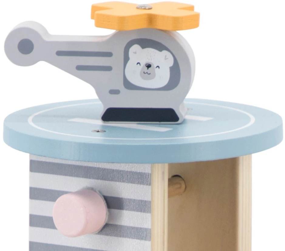 Viga Toys Medinė Garažas su Helikopteriu ir Automobiliais