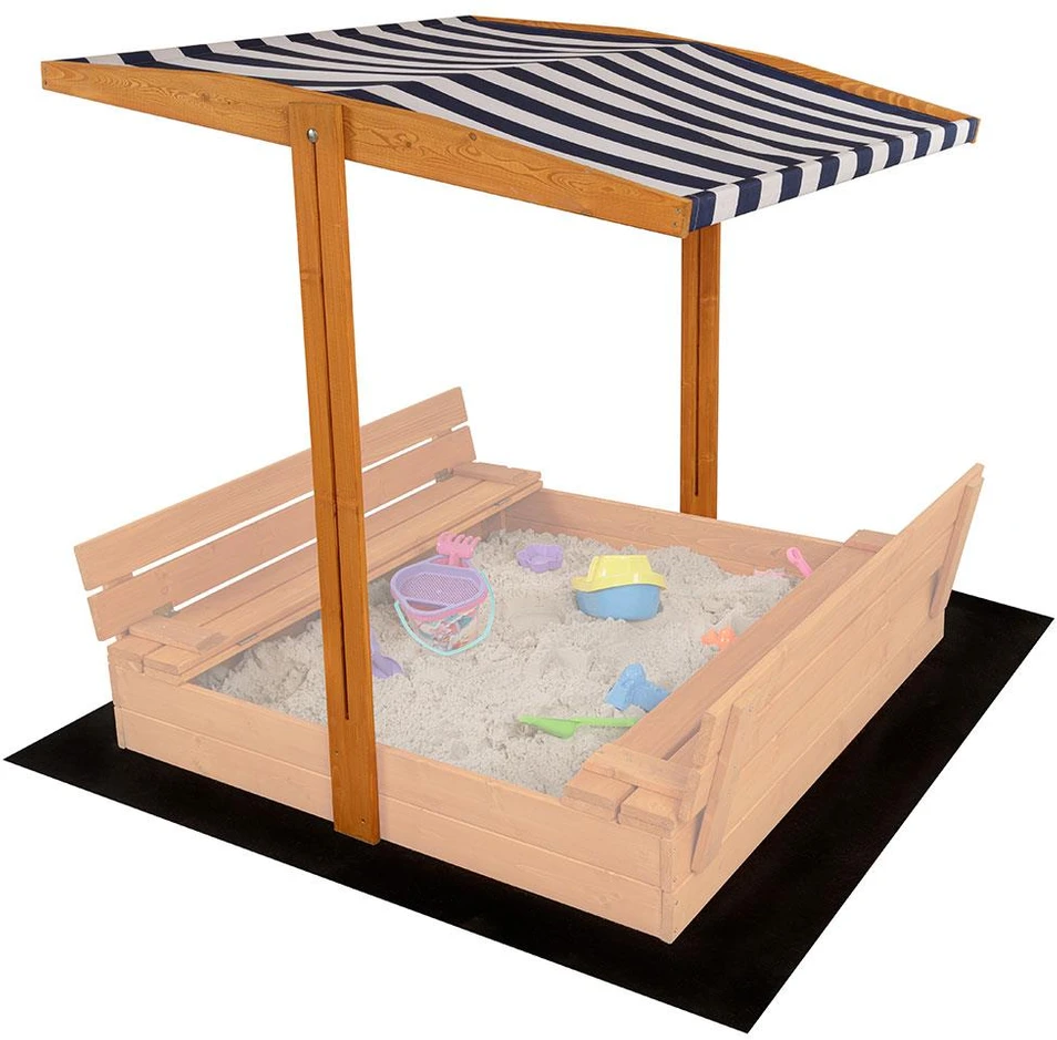 Medinis stogelis vaikų smėlio dėžei Baby Mix 120x120 cm, mėlynas su baltu