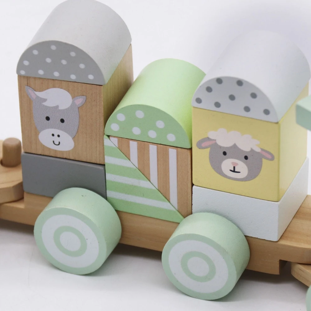 Dėlionė Medinis traukinys su kaladėlėmis Baby Mix