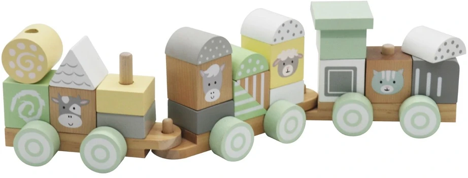 Dėlionė Medinis traukinys su kaladėlėmis Baby Mix