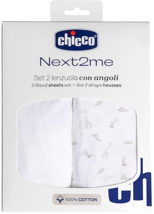 Chicco „Next2Me Forever“ medvilninės paklodės debesims, 2 vnt.