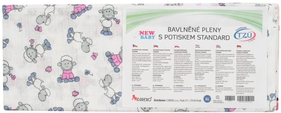 Medvilninės sauskelnės su raštu NEW BABY 60x80 cm STANDARD 10 vnt.