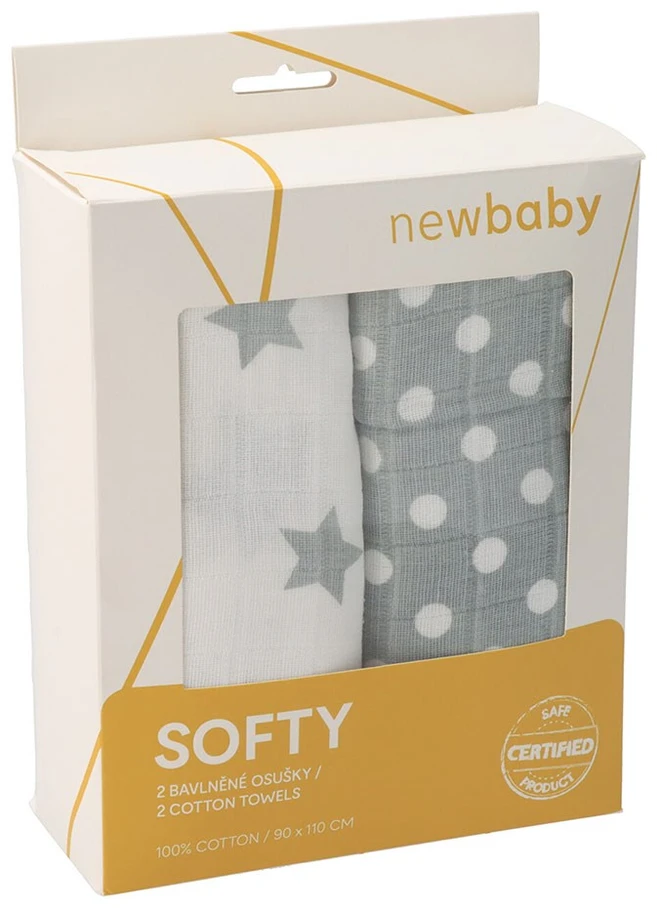 Medvilninis tetra rankšluostis New Baby Softy 90 x 110 cm, 2 vnt., pilkos ir baltos spalvos