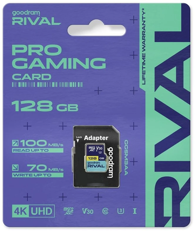 Atminties kortelė GOODRAM RIVAL M3AA 128 GB Micro SDXC V30 UHS-I U3 + adapteris (GGSM3AA-1280R12)