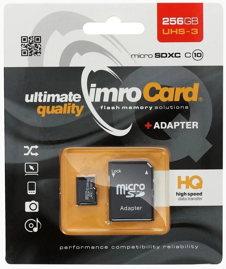 IMRO atminties kortelė Micro SD 256GB 100MB/s class 10 UHS 3 su adapteriu SD