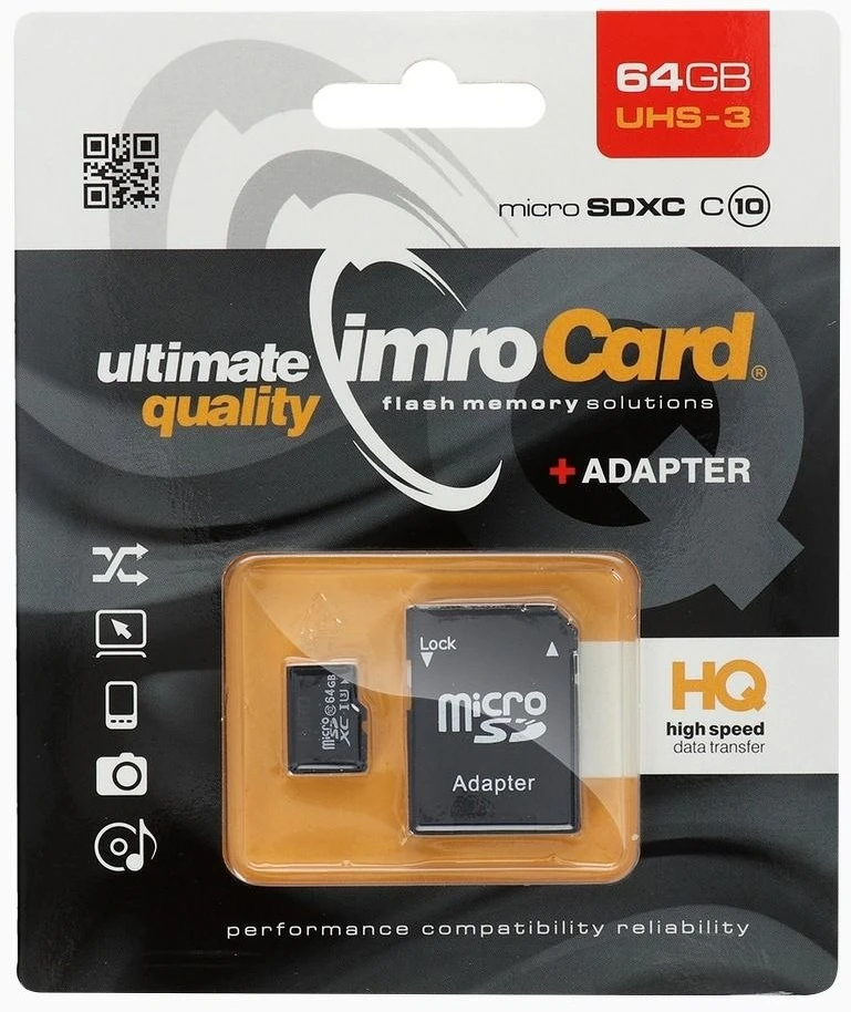 IMRO atminties kortelė Micro SD 64GB 100MB/s class 10 UHS 3 su adapteriu SD