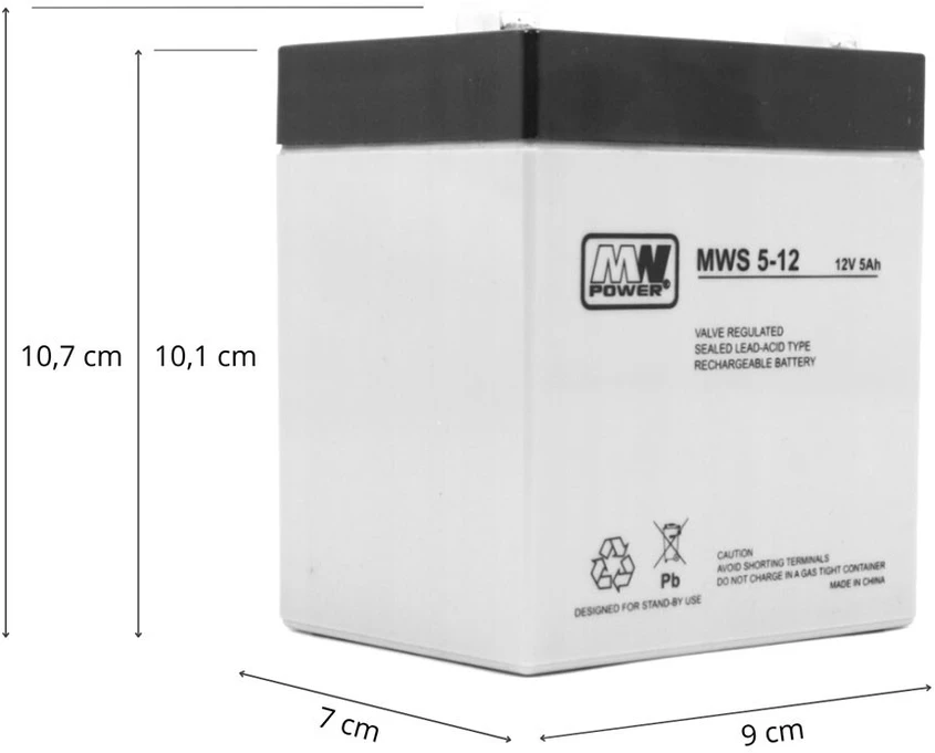 Mw Power MWPower MWS 12V 5Ah F1(187) AGM akumuliatorius, 5 metai
