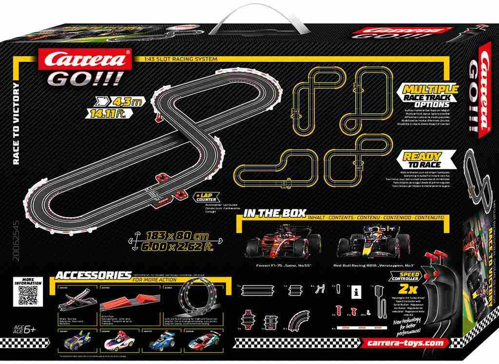 Automobilių Lenktynių Rinkinys - Carrera 1:43 Go Race To Victory (trasos, 2 automobiliai, valdikliai, maitinimo šaltinis)
