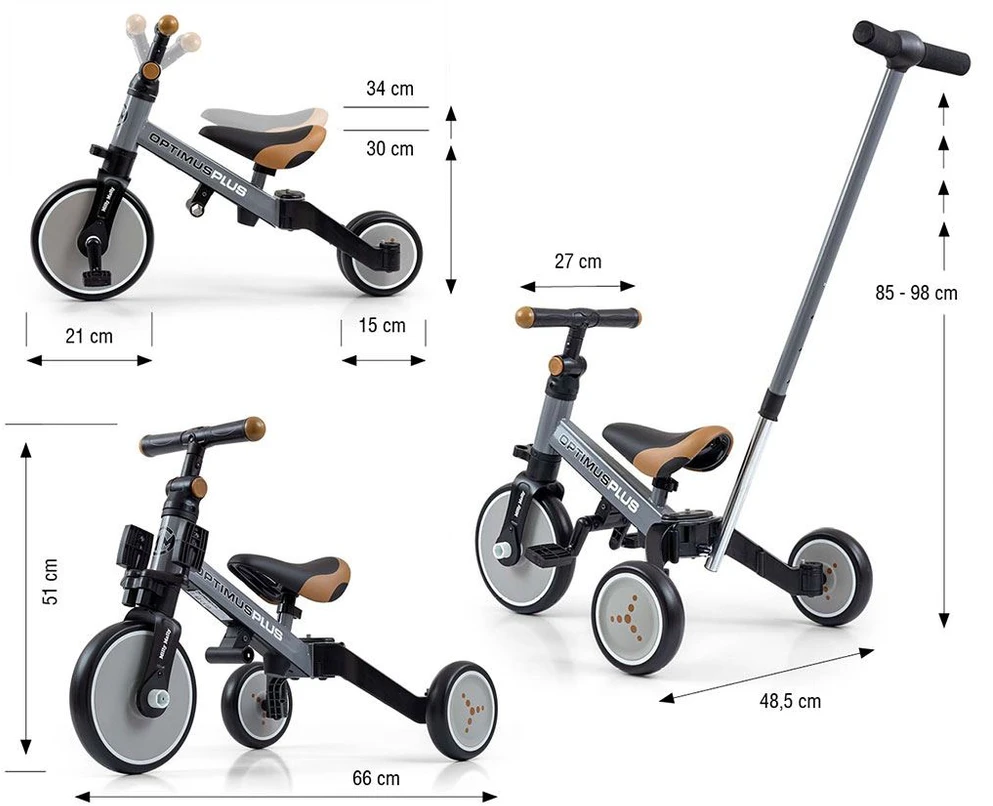 MILLY MALLY 4in1 Dviratis OPTIMUS Plus pilkas