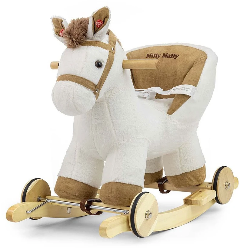 Milly Mally Polly baltas supamas arkliukas su melodija ir ratukais