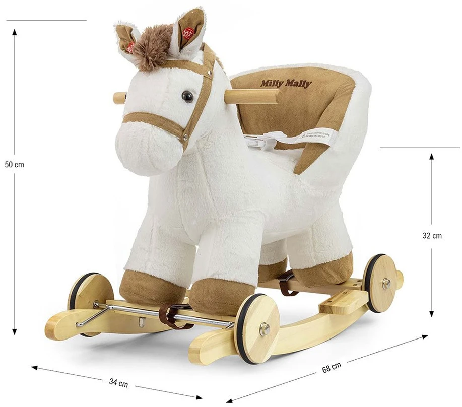 Milly Mally Polly baltas supamas arkliukas su melodija ir ratukais