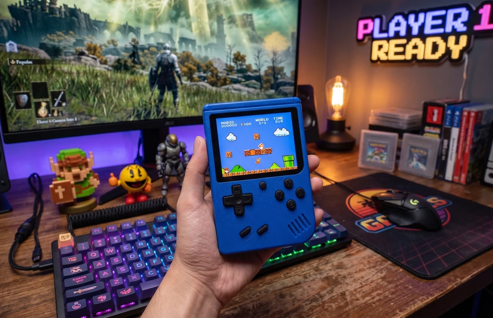 „Mini Portable Console SP 400“ retro žaidimų konsolė - mėlyna (vienam žaidėjui)