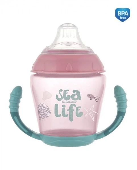 Canpolbabies CANPOL BABIES neišsipilantis puodelis su mikštu silikoniniu snapeliu Sea life, 230ml rožinis, 56/501_pin