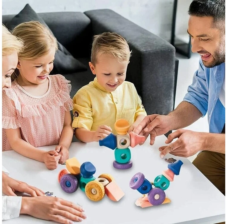 Minkštos sensorinės geometrinių figūrų kaladėlės 13 vnt edukacinis rinkinys vaikams