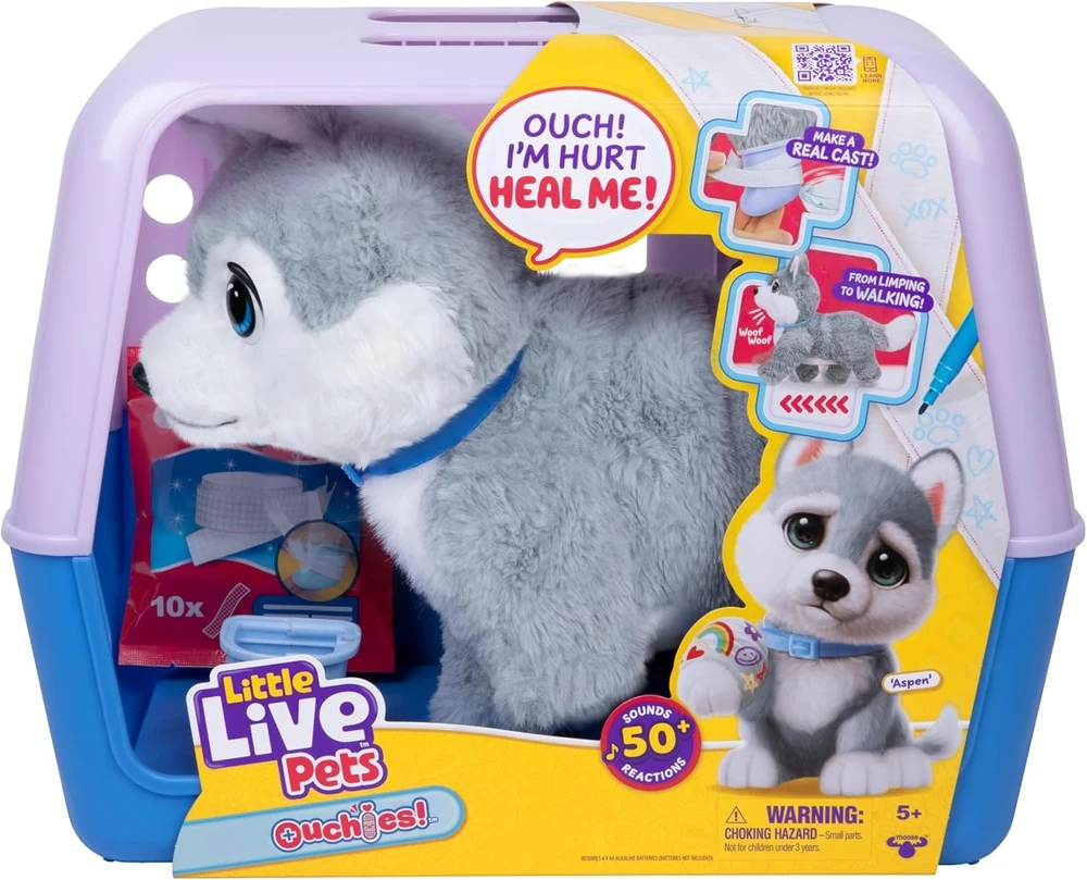 Moose Little Live Pets Ouchies Husky 26680 interaktyvus šuniukas gydytojo žaidimui
