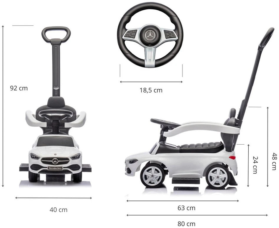 Motoroleris su vairavimo rankena MERCEDES C-Class Deluxe Milly Mally Baltas