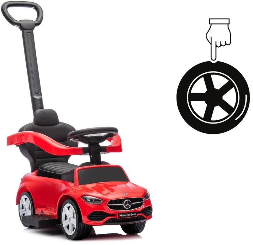 Motoroleris su vairavimo rankena MERCEDES C-Class Deluxe Milly Mally Raudona