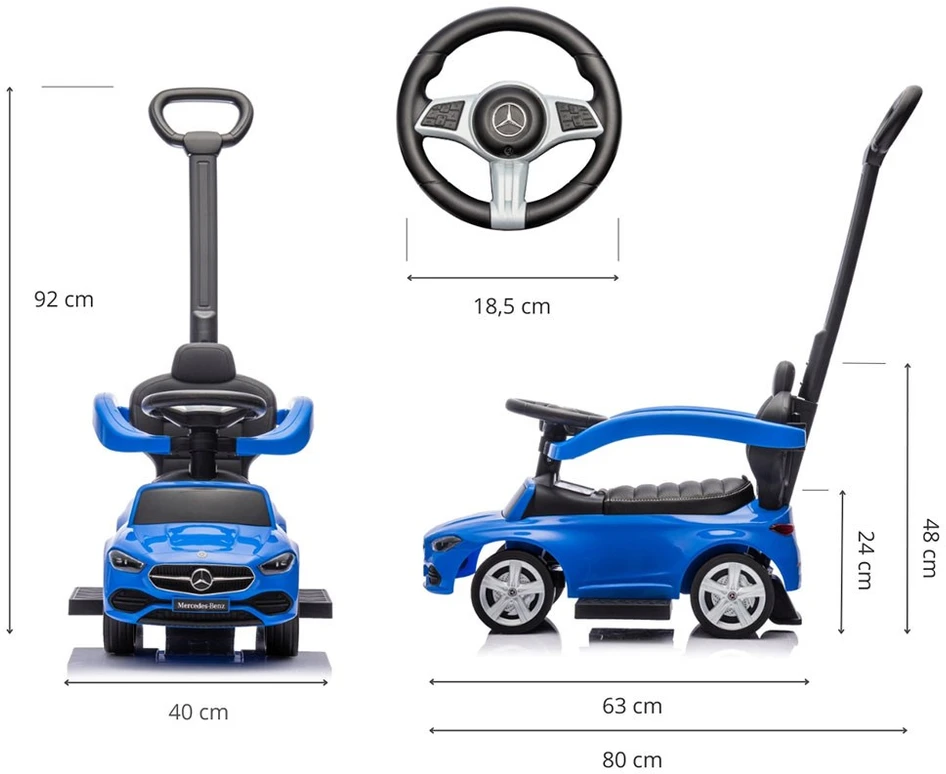 Motoroleris su vairavimo rankena MERCEDES C-Class Deluxe Milly Mally Mėlyna
