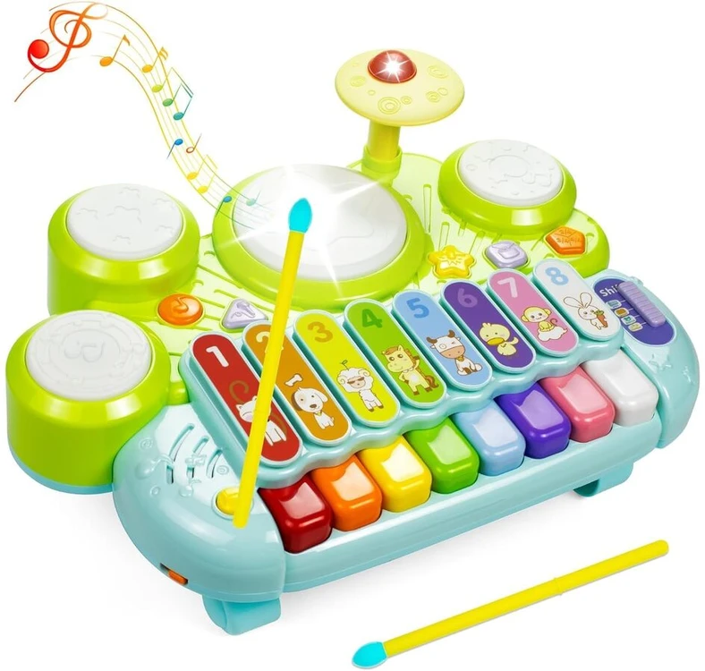 Muzikinis edukacinis ksilofonas vaikams su pianinu ir būgnais