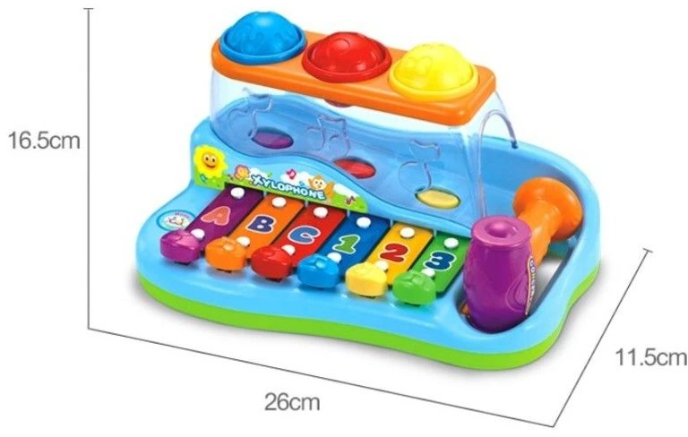 Muzikinis edukacinis žaislas pianinas su cimbalais ir kamuoliukais