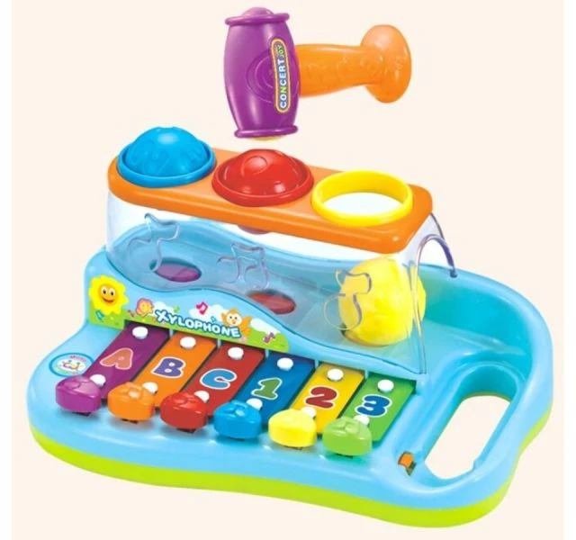Muzikinis edukacinis žaislas pianinas su cimbalais ir kamuoliukais