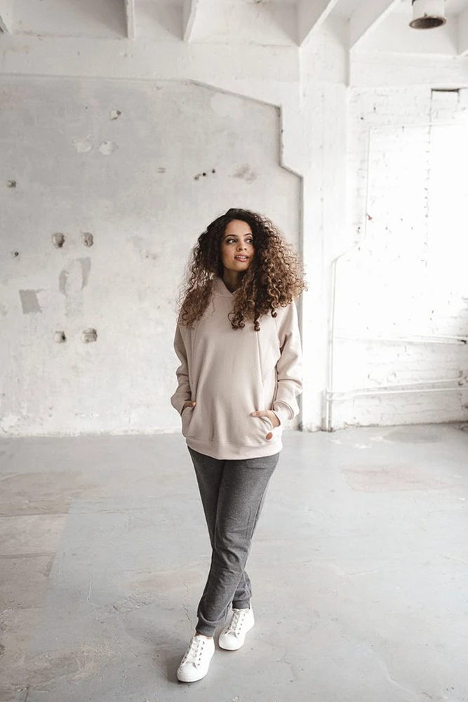 Nėščiųjų ir žindymo džemperis Motherhood oversize milk & love smėlio spalvos, dydis XL