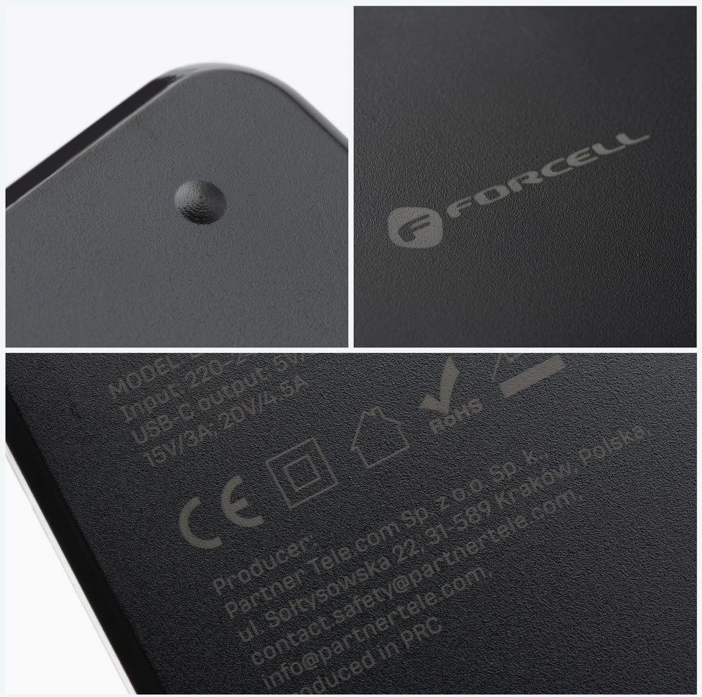 FORCELL F-ENERGY E856 uniwersal laptop charger 65W USB C + 6 adaptors - juodas
