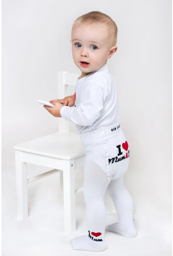 New Baby baltos medvilninės pėdkelnės „I Love Mum and Dad“, dydis 80 (9-12 mėn.)