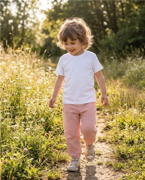 New Baby Kindergarten rožinis kūdikių medvilninių marškinėlių ir muslino kelnių rinkinys