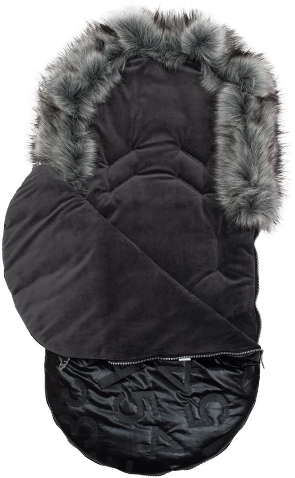 New Baby Luxury pūkuotas žieminis miegmaišis juodos spalvos su kailiu