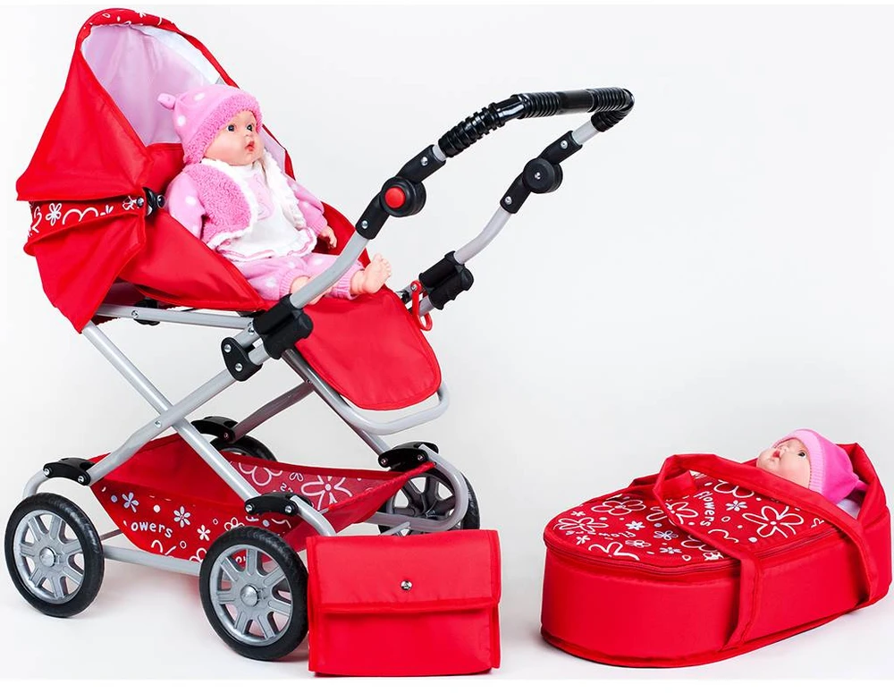 New Baby Monika Raudona 2in1 vežimėlis lėlėms