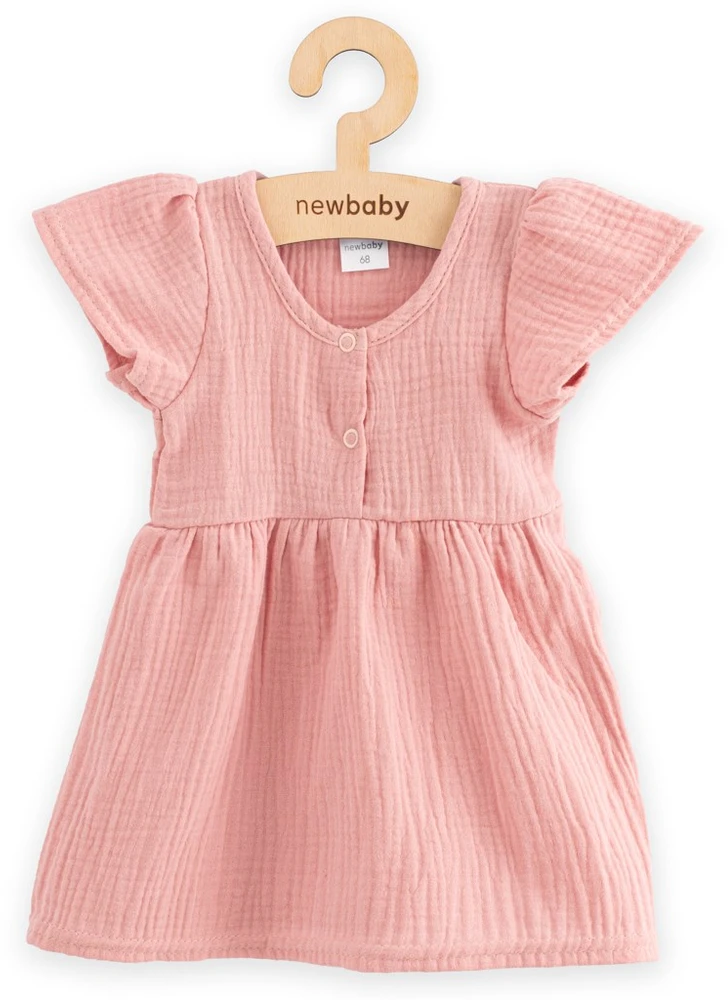 New Baby rožinė kūdikių muslino suknelė