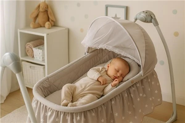 NEW BABY Svyruojantis kūdikio lopšys su melodijomis ir laikmačiu
