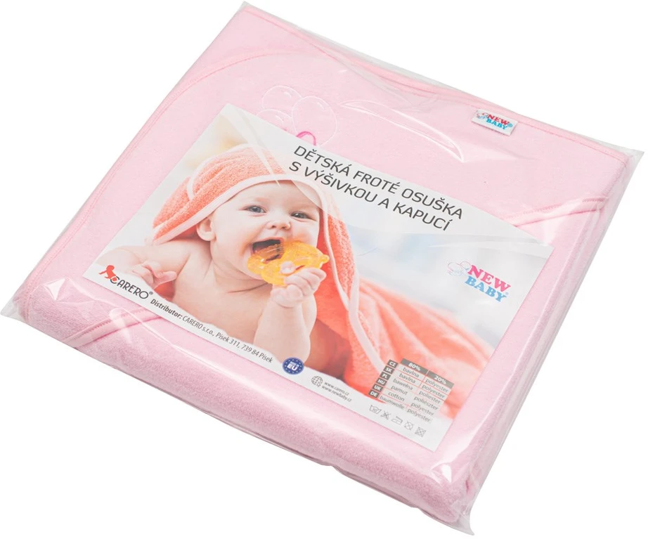 New Baby Vaikiškas frotinis rankšluostis su gobtuvu 80x80 rožinis