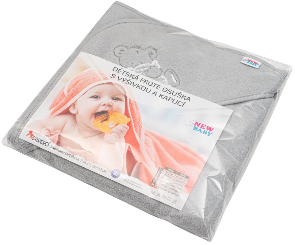 Baby Ono New Baby Vaikiškas frotinis rankšluostis su gobtuvu 80x80 pilkas meškiukas