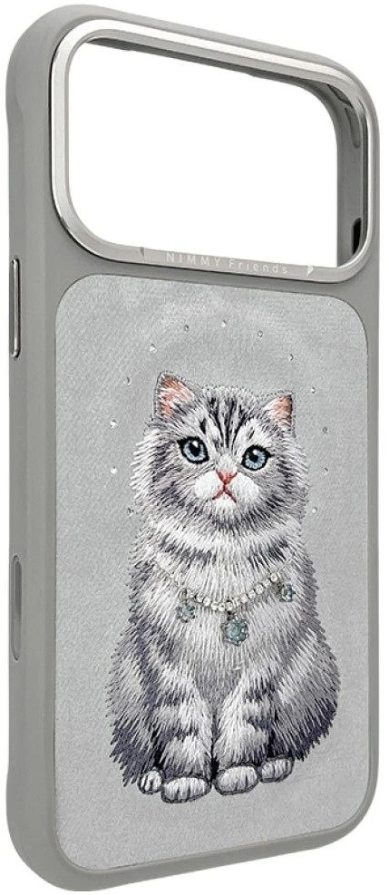 NIMMY dėklas LUCKY FASHION CAT suderinamas su MagSafe, skirtas IPHONE 18 Pro Max/17 Pro Max, pilkas