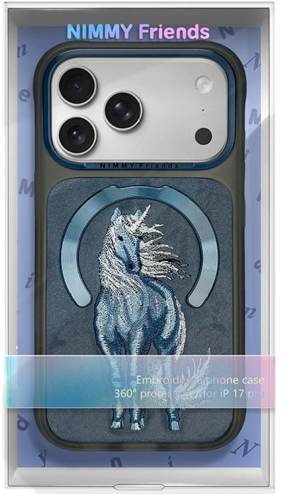 NIMMY dėklas MAGNETIC FANTASY ANIMAL UNICORN, suderinamas su MagSafe, skirtas IPHONE 18 Pro/17 Pro, mėlynas