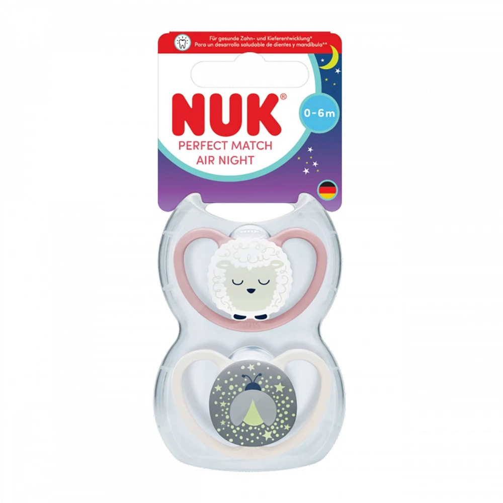 NUK čiulptukas Perfect Match Air Night FIREFLY/SHEEP 0-6 mėn., 2 vnt.