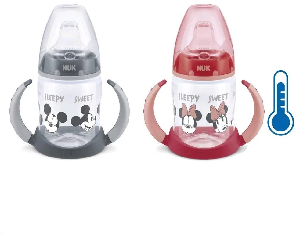 NUK Disney Mickey mokomasis buteliukas su temperatūros kontrole, 150 ml, raudonas