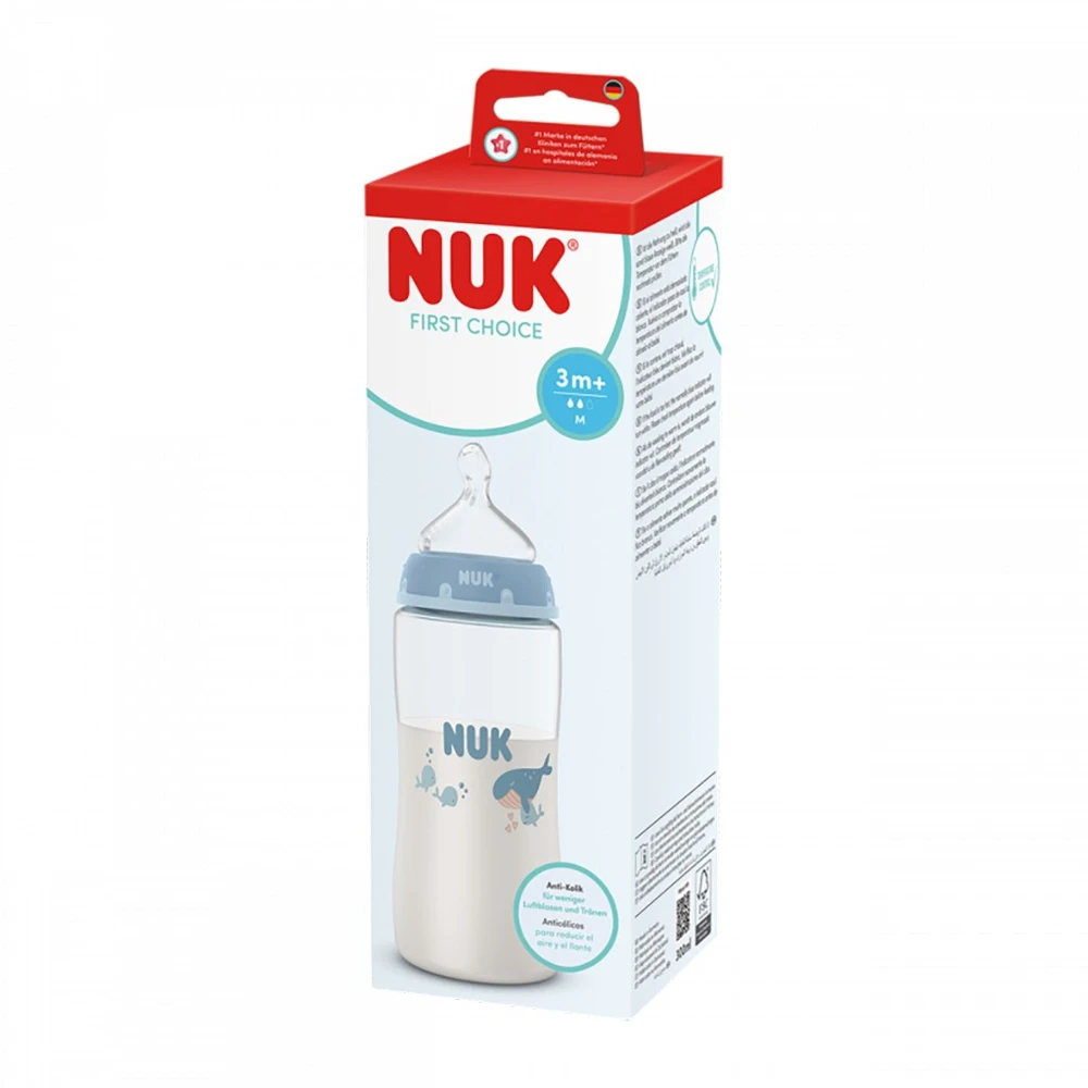 NUK First Choice 300 ml kūdikio buteliukas su temperatūros kontrole, banginis